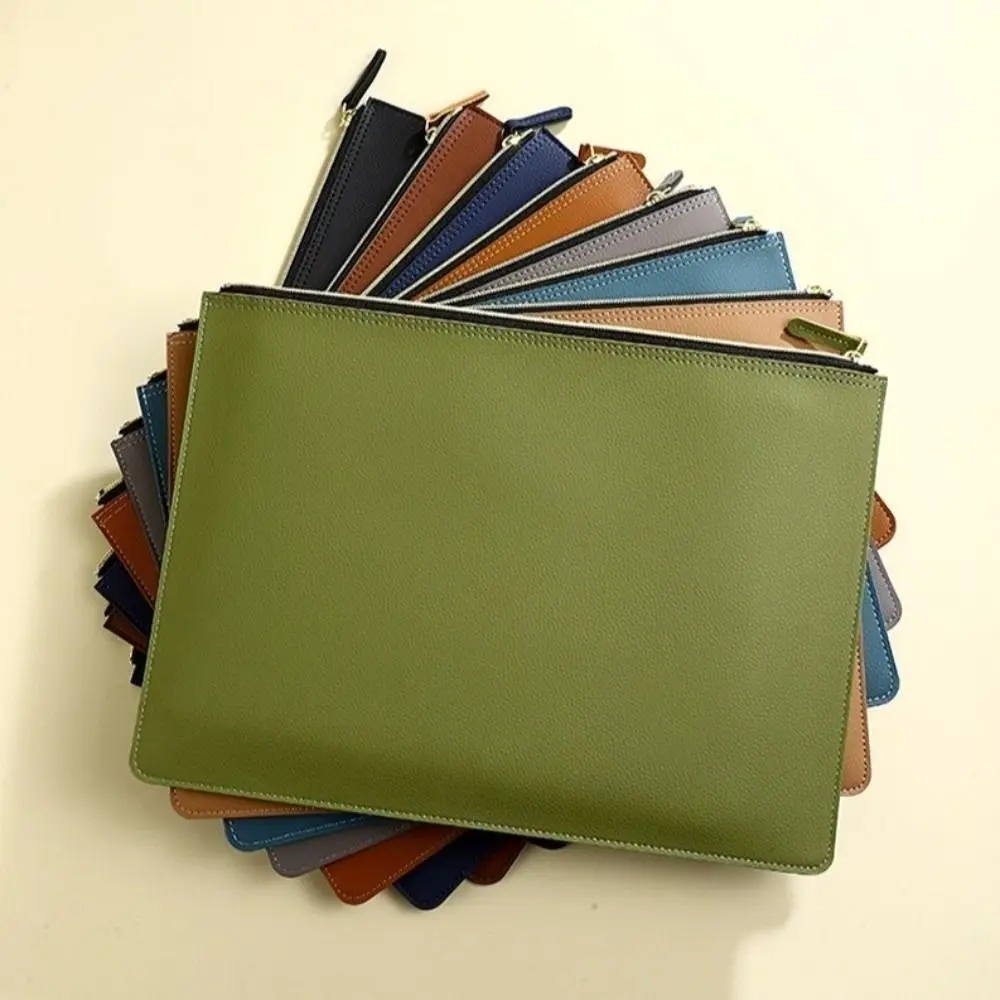 PU Leather A4 File Folder Waterproof Zipper Bag Document Bag Large Capacity Multiple Colors Business Briefcase Conference