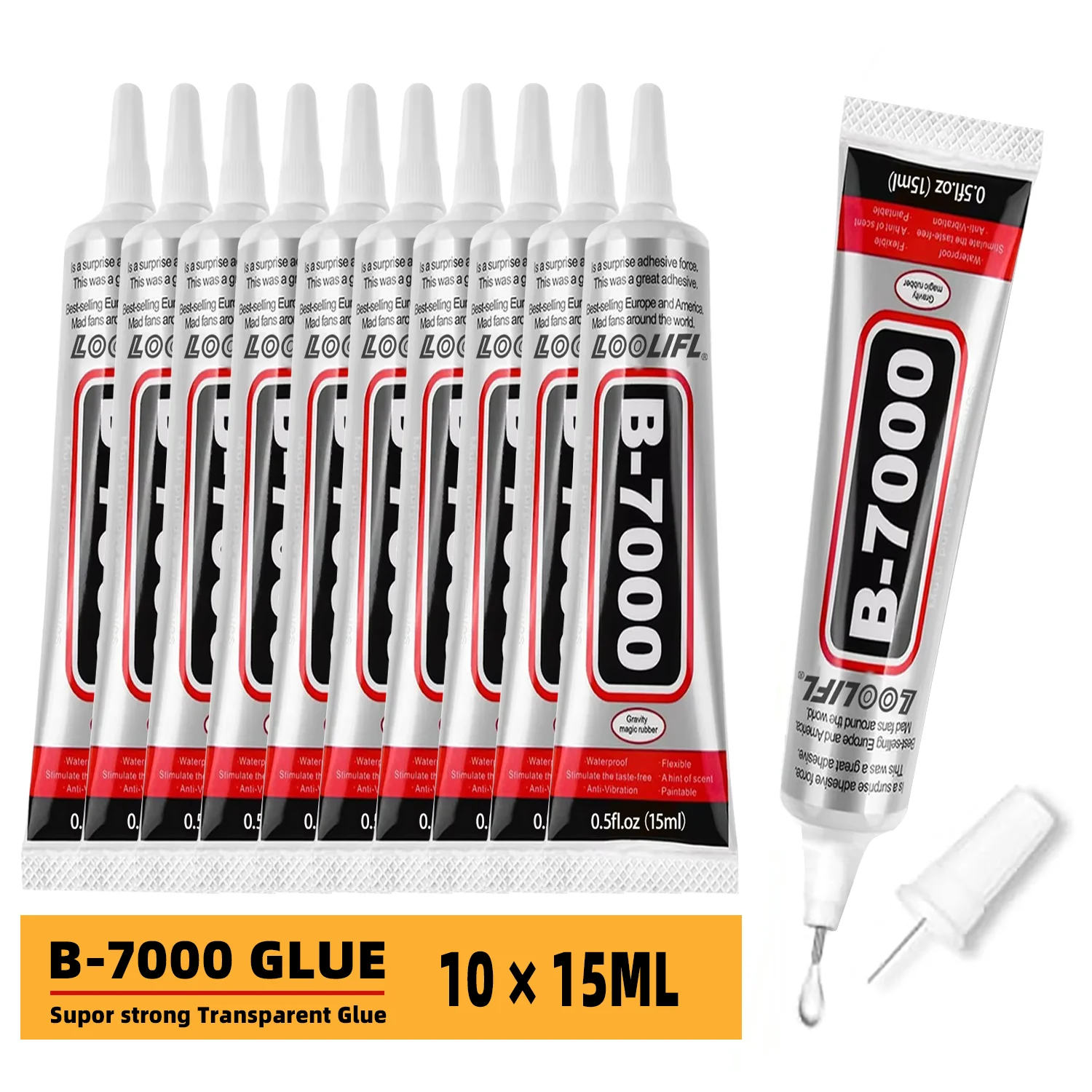 B7000 Strass-Kleber Transparent 15ml Starker Transparenter Spurloser Schmuckkleber mit Präzisionsspitze, Schnelltrocknender Mehrzweck-Klebstoff für
