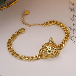 NEWBUY Gold Color Link Chain Leopard Charm Bracelet For Women Men Wholesale High Quality Copper Jewelry Femme Bijoux