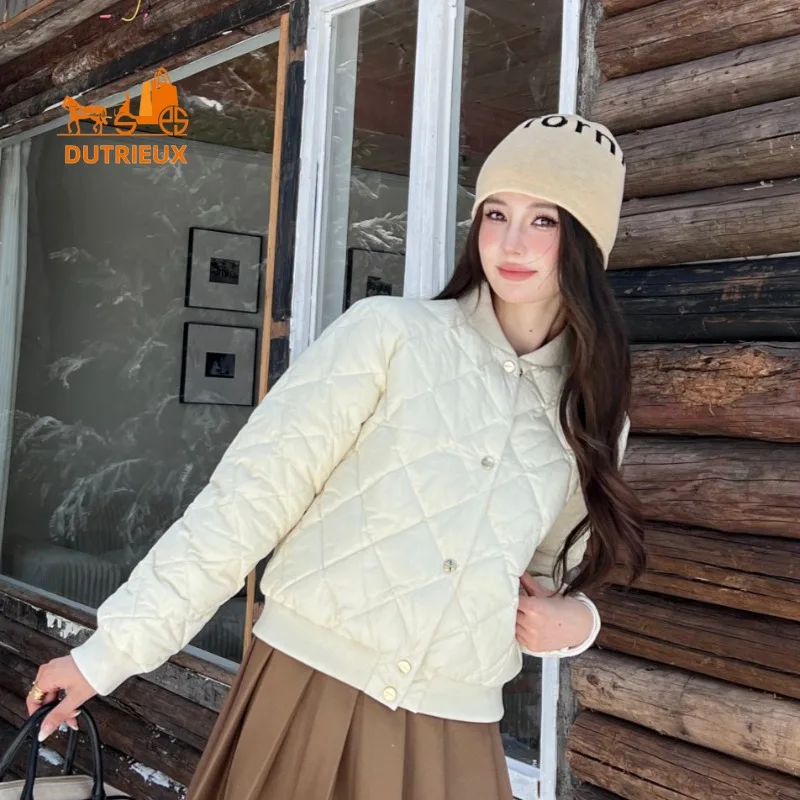 

New Winter Down Jacket for Women, Diamond Pattern Short 90 Gray Goose Down Jacket Double-sided Cotton Warm Jacket Coat for Women