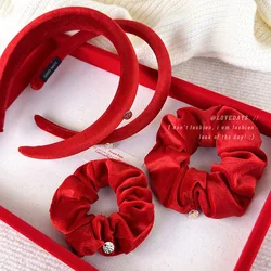 Women's Red Series ~ Retro Classic Red Velvet Hair Accessories Head Rope Hair Tie High Skull Top Headband Hair Ring