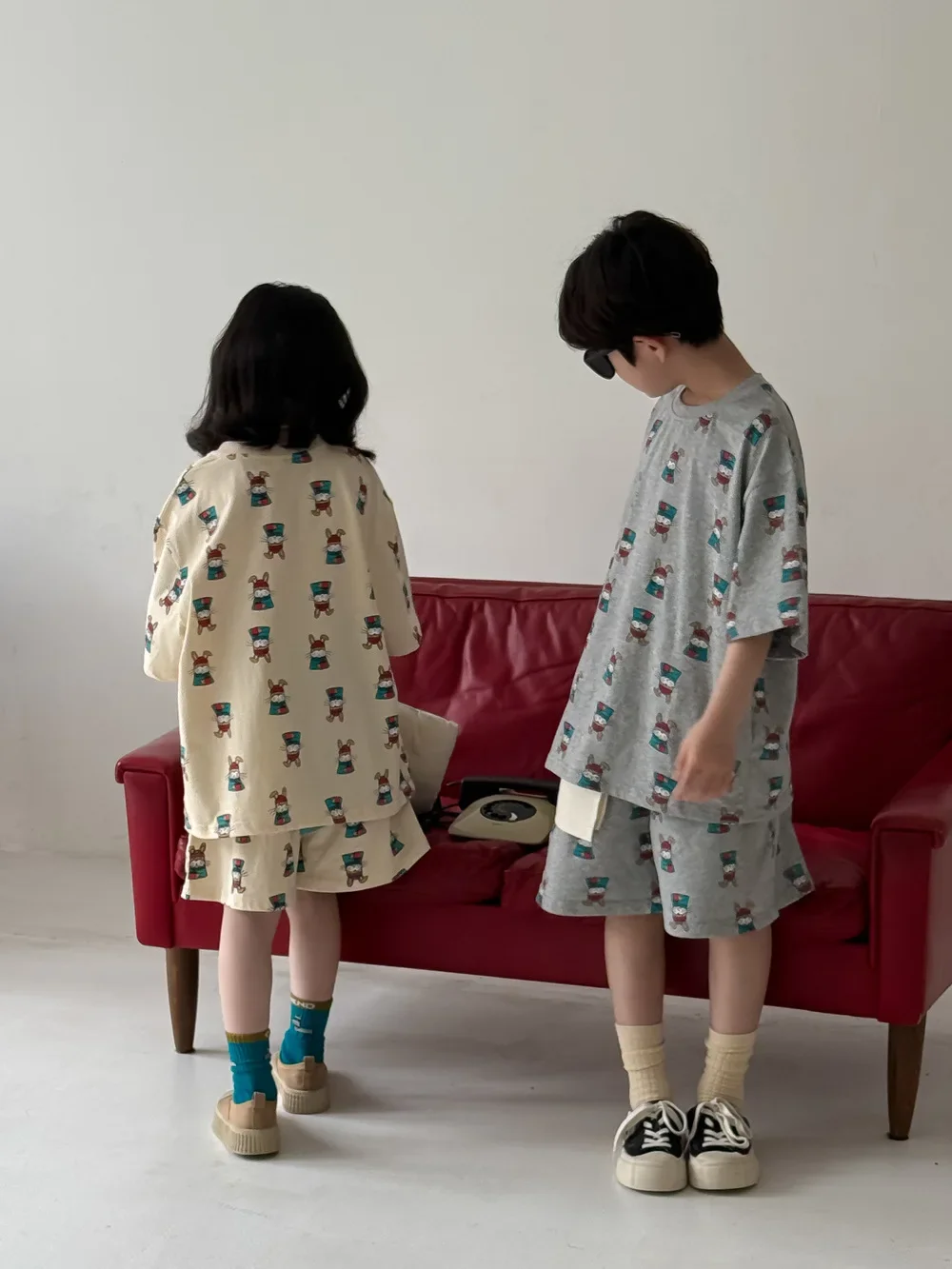 

Boys Girls Cartoon Print T Shirts + Shorts 2pcs Suit Kids Cotton Loose Outfits 2025 Summer New Children Short Sleeve Clothes Set
