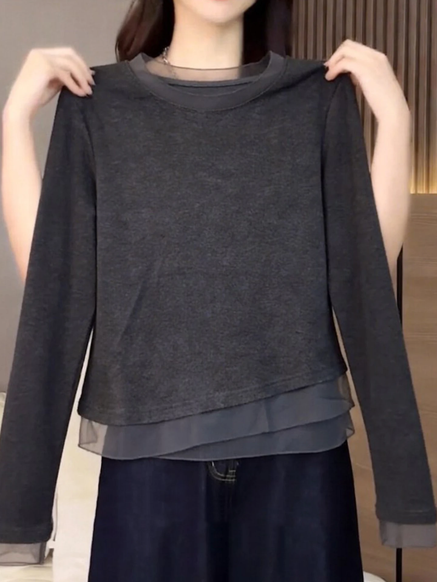 Comfortable Mesh Design  Color Sun Protection Top Overhead Style Women's Base Shirt Summer Versatile Lazy Feeling T-shirt