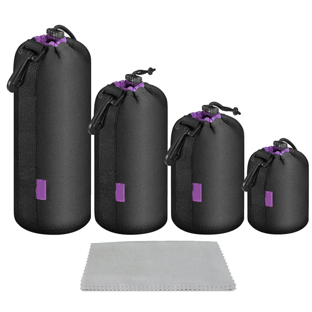 4Pcs Camera Liner Bag Protective Thickened Portable Dustproof Drawstring Inner Bag for Travel Business S M L Xl Purple
