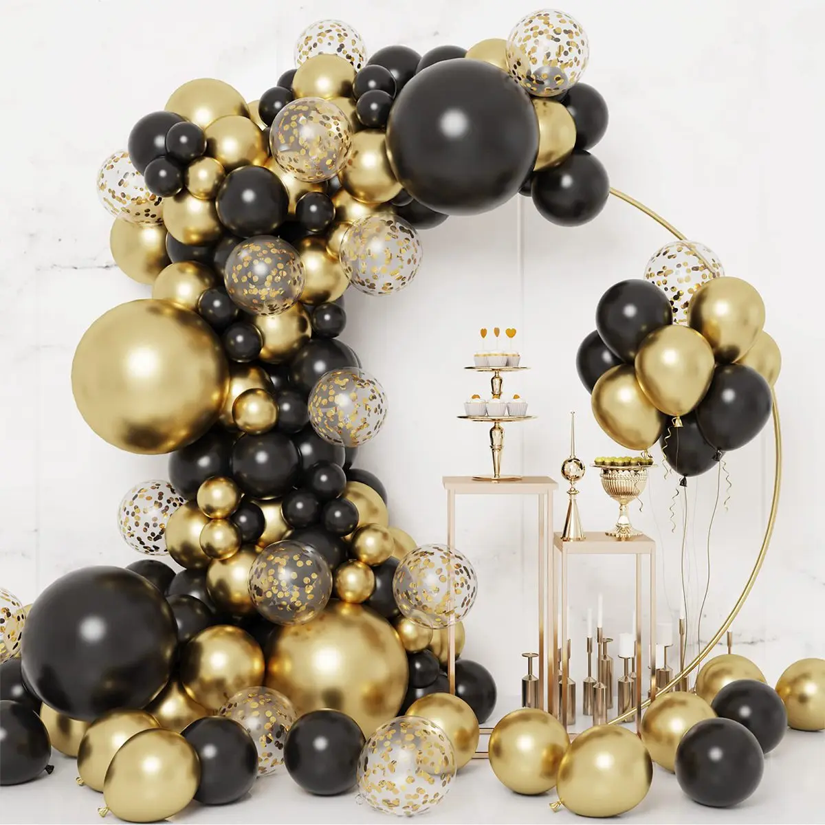 

Black Gold Balloon Garland Arch Kit Happy 30th 40th 50th Birthday Party Decor Adults Graduation Baby Shower Latex Baloon