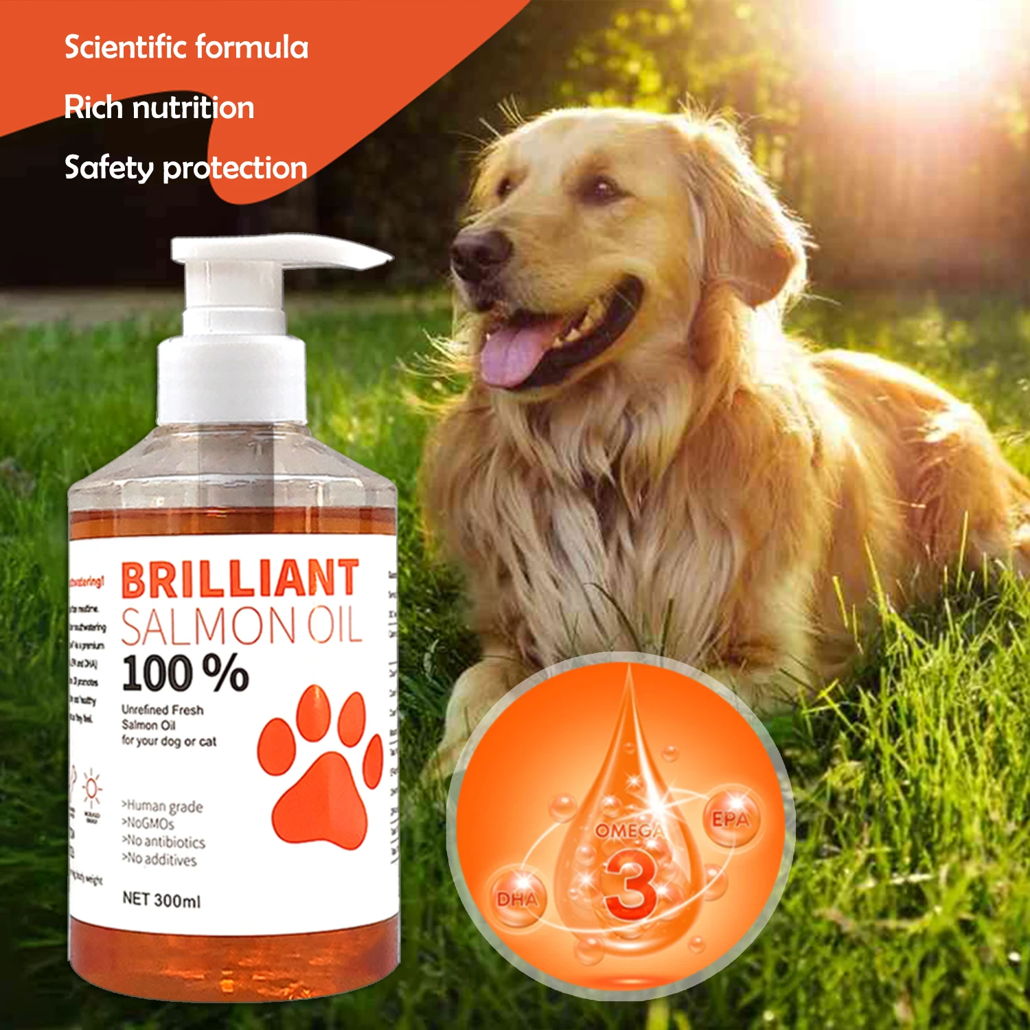 300ml Human Grade Salmon Oil for Dogs&Cats – Omega Fatty Acids Supplement for Optimal Health & Nutrition”