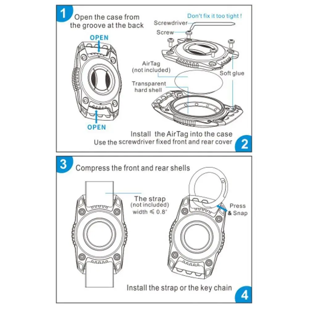 For Apple Airtag Protective Case Key Chain Anti-loss Tracker Pet Locator Waterproof Key Holder Front Back Full