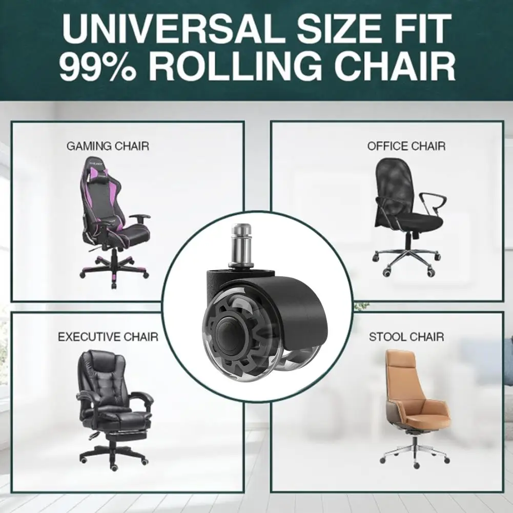 Floor Office Chair Wheels Durable 2-inch Office Chair Wheel for Hardwood Floors Carpets Heavy Duty Replacement for Computer image 3
