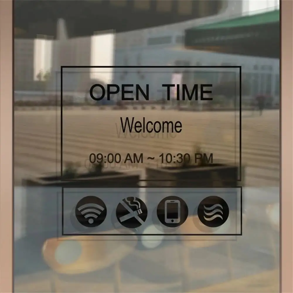 Shop Opening Hours Customized Time Letter Glass Door Sign Stickers Coffee Milk Tea Store Window
