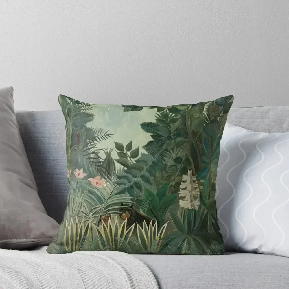 

Henri Rousseau - The Equatorial Jungle Throw Pillow anime girl Room decorating items pillows decor home Sofas Covers pillow