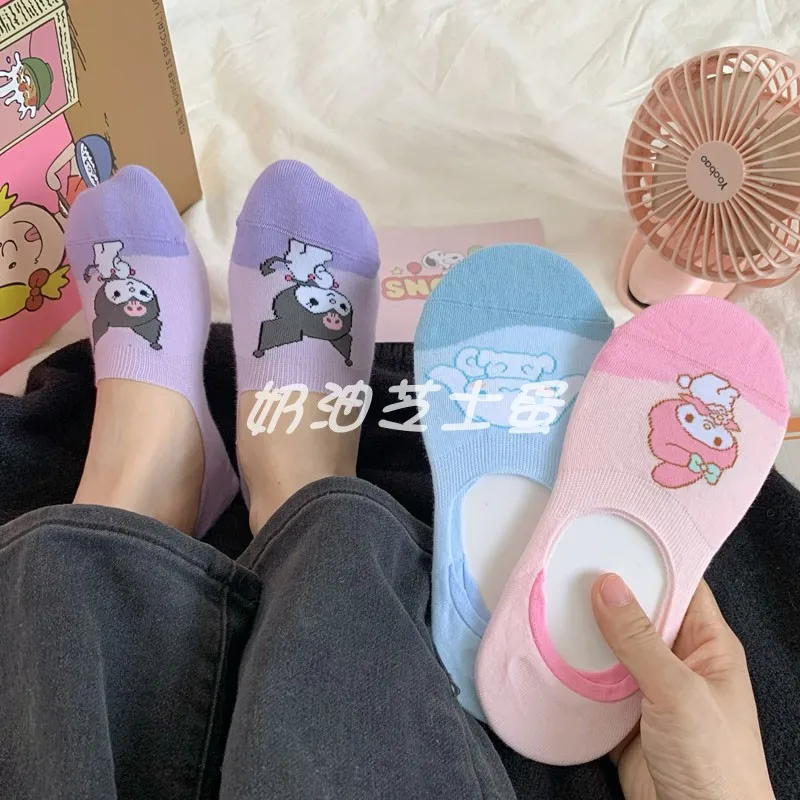 Sanrio Cinnamon Roll Kurome Melody Invisible Women's Boat Socks Kawaii Anime Cute Breathable Low-Waist Socks Shallow Mouth Socks