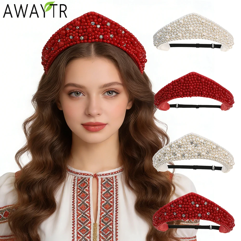 

AWAYTR Pearl Velvet Sponge Kokoshnik Elastic Hairband Fashion Fabric Hair Bands Hoop Braided Headband Girls Valentine's Headwear