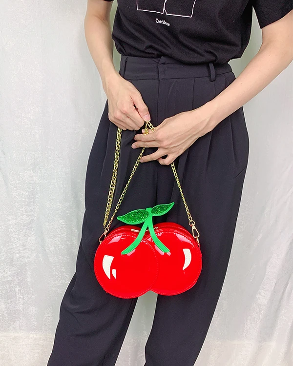 Cute Cherry Shape Chain Shoulder Bag for Women Novelty Purses and Handbags Girls Red Clutch Fun Shape Designer Bag Cross Body