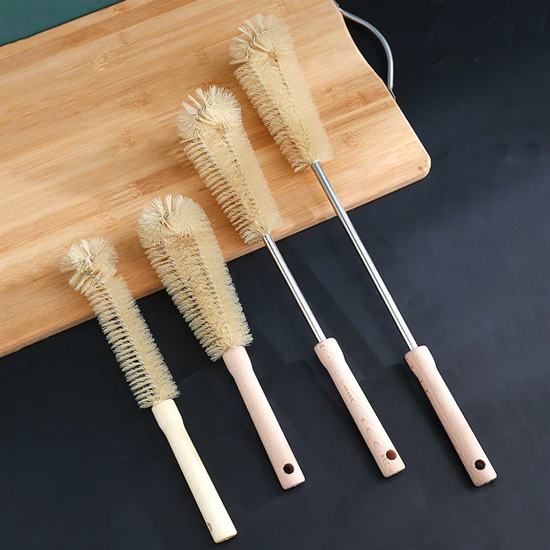 Bottle Brush Cleaner with Long Wooden Handle Water Bottle Cleaning Brush Natural Bristle Kitchen Scrub Bottle Brush for Cup Jug