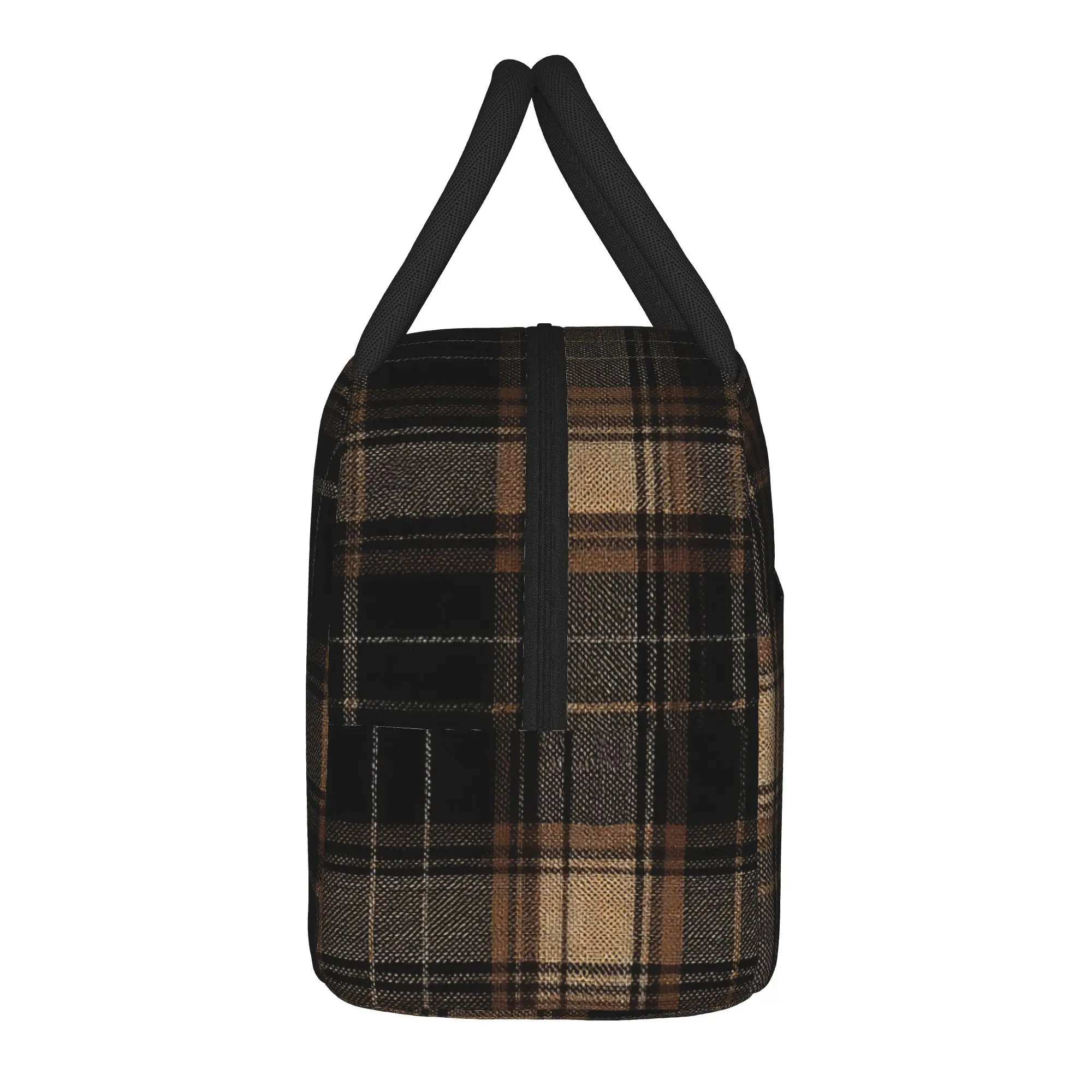 Brown Black Tartan Plaid Pattern  Insulated Lunch Bags High Capacity  Reusable Cooler Bag Tote Lunch Box College  Outdoor