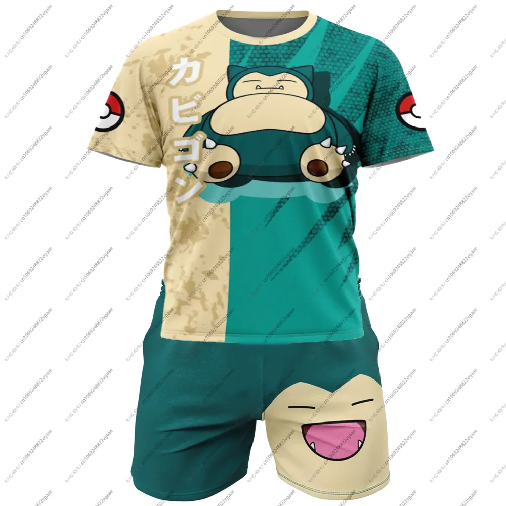 

Men Kids Children Anime Casual Sportswear Tee Teenager Top Gift T Shirt Suit Snorlax Attack P-Pokemon T Shirt Fight Shorts Gym