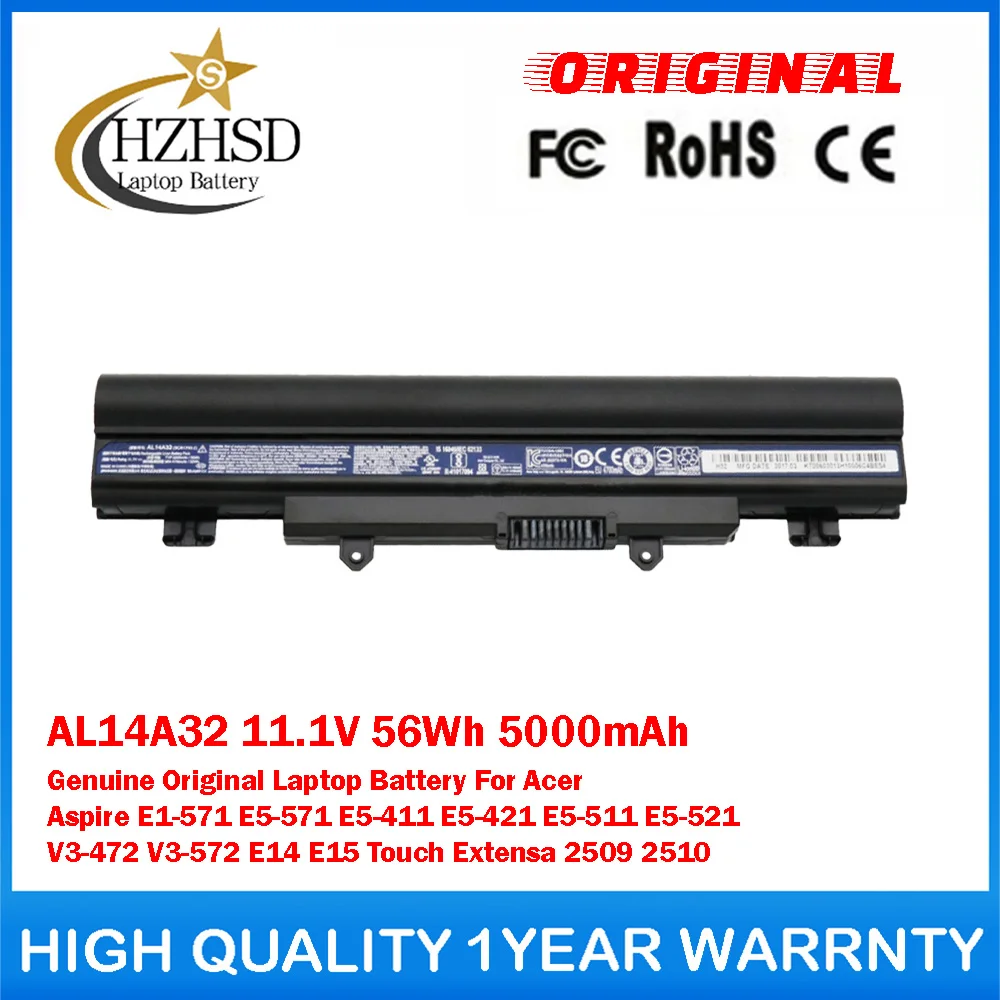 AL14A32 11.1V 56Wh 5000mAh Genuine Original Laptop Battery For Acer Aspire E1-571 E5-571 E5-411 E5-421 E5-511 E5-521 V3-472 E14