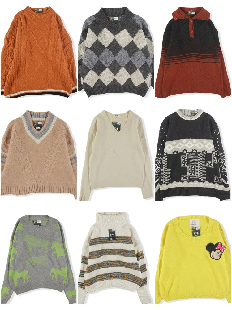 

Vintage Loose Women's Pullover Wool Sweater Bold Color Blo Polka Dot Fair Isle Design Autumn Winter Warm Thermal Faion