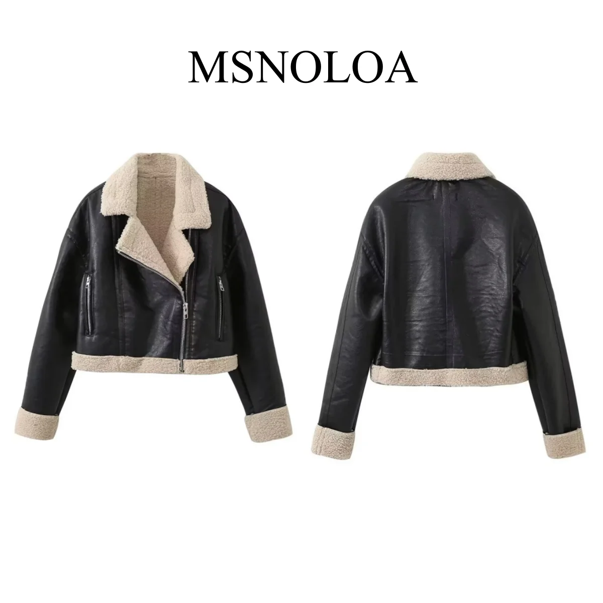 2024 Summer New Women\'s Fashion and Casual Versatile Polo Collar Long sleeved Double sided Leather Coat