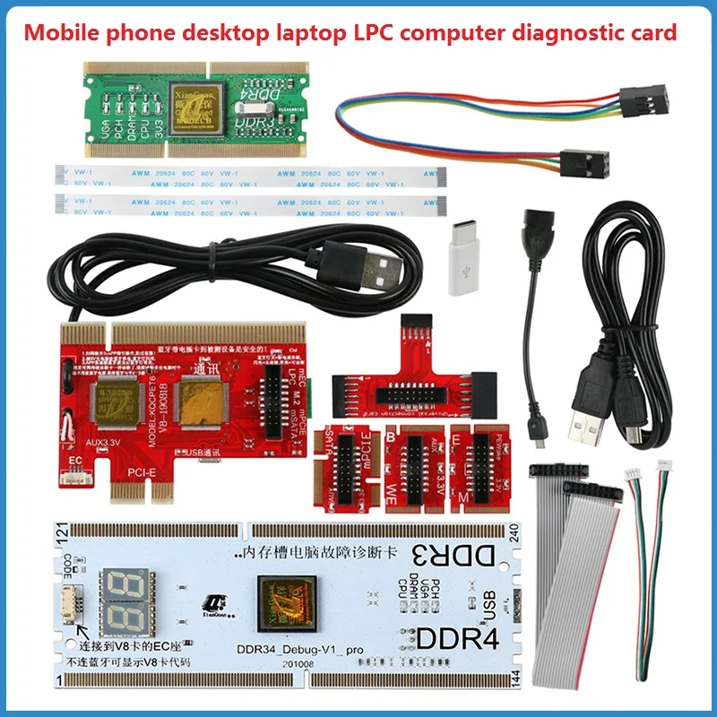 Top V8 Motherboard Diagnostic Card Analyzer For Mobile Phone PC Latop Smart Diagnostic Tester Card USB PCI/PCIE/LPC/MiniPCI-E