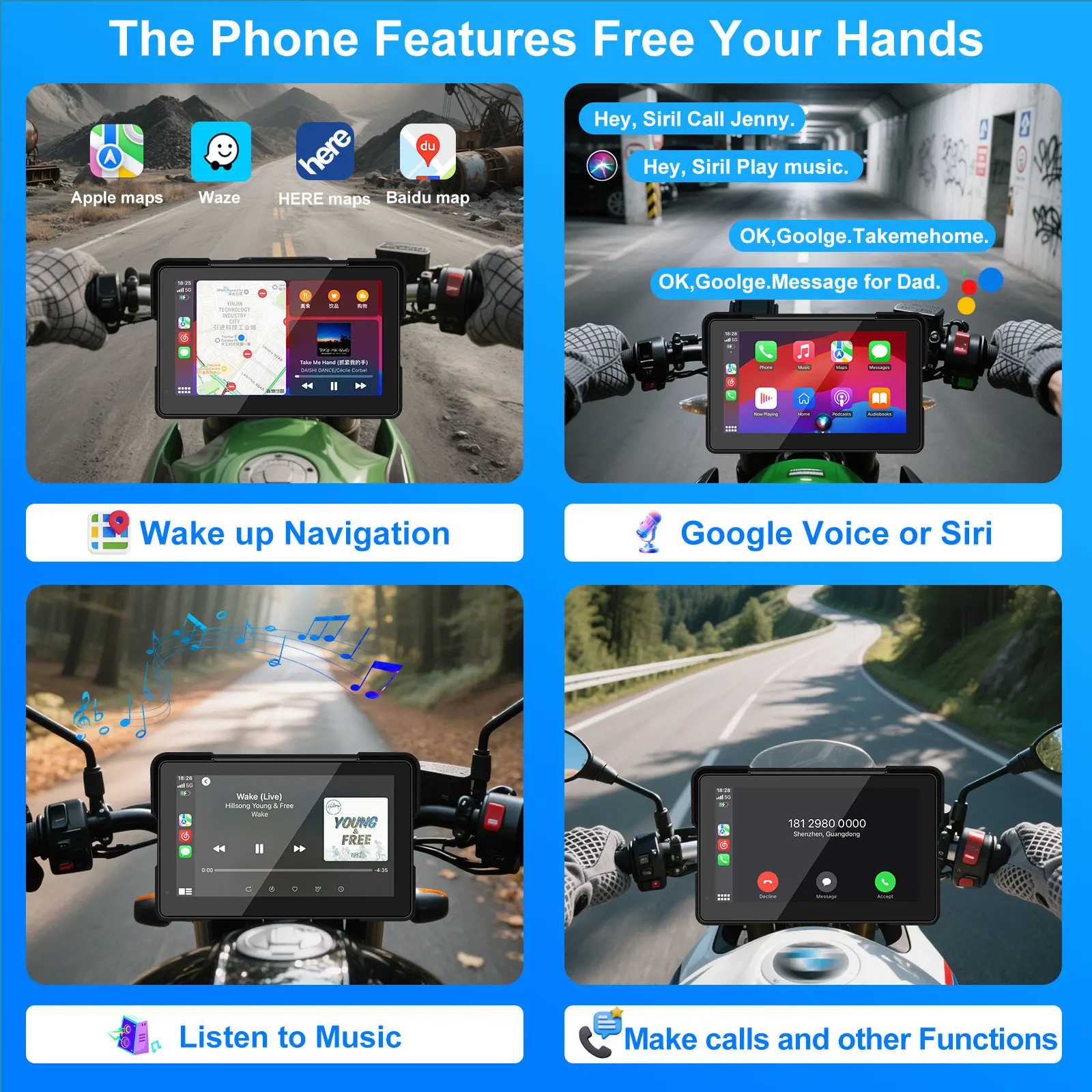 Motorrad Display Bildschirm Carplay GPS Navigation Tragbare Digitale Dashboard Motorrad Android Auto Moto Wasserdicht BT Monitor