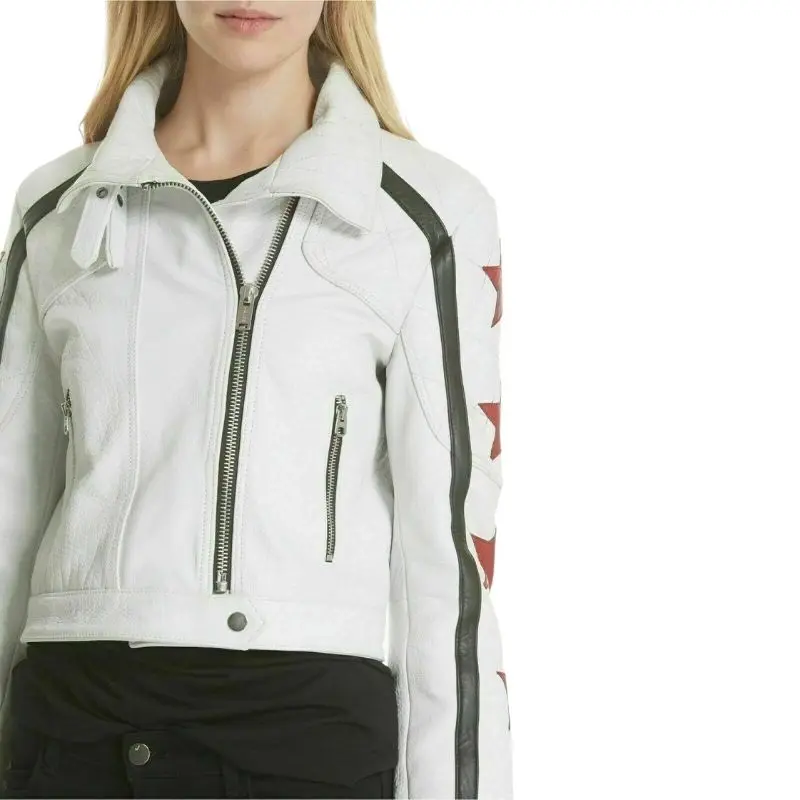 

Genuine Lambskin Leather White Jacket Motorcycle Biker Modern Styles HOT Women