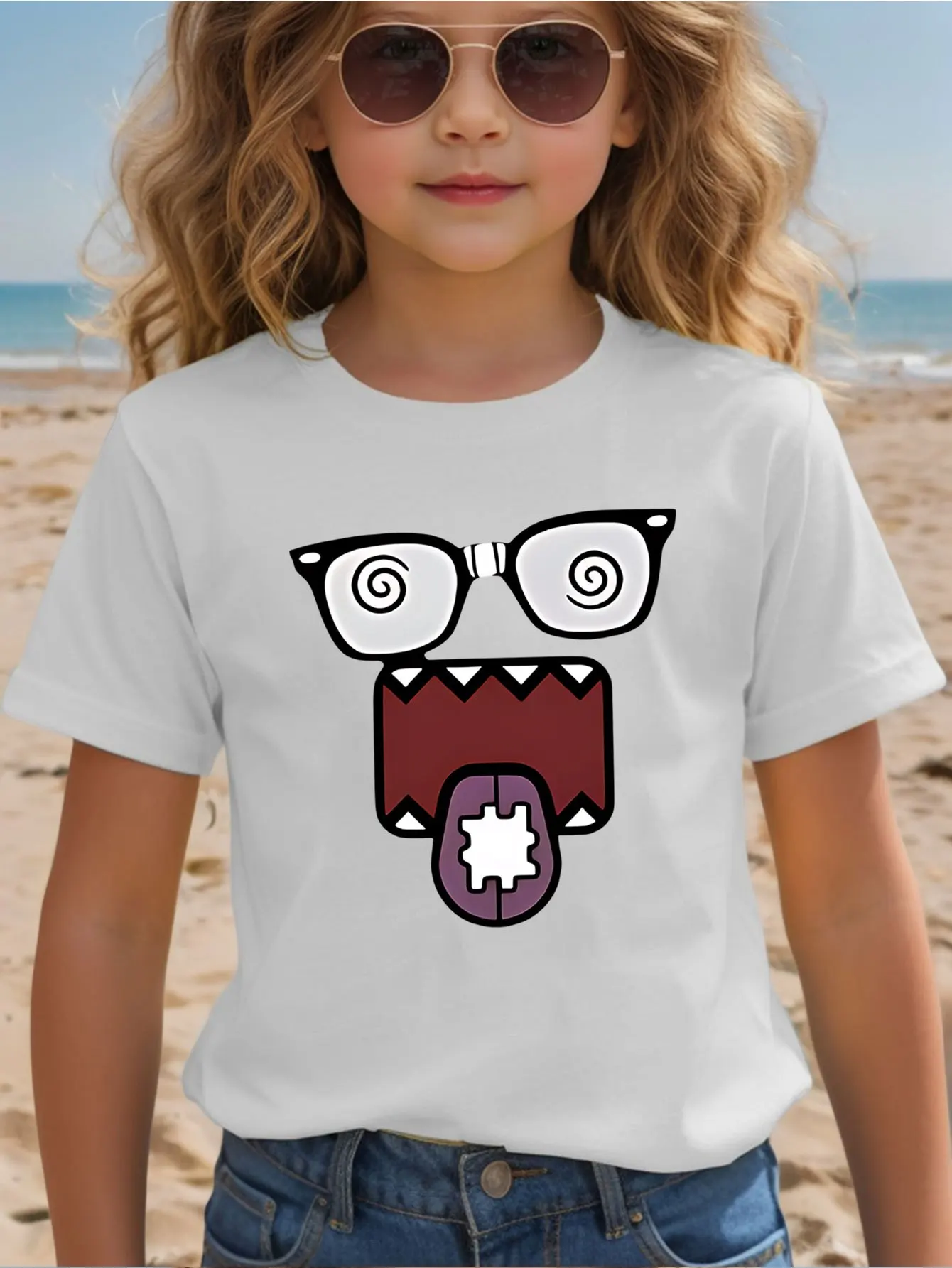 Crazy Monster Face With Spiral Eyes Glasses Kids T Shirt Boys Girls Family Matching Parent Child Summer Crew Neck Casual Tee
