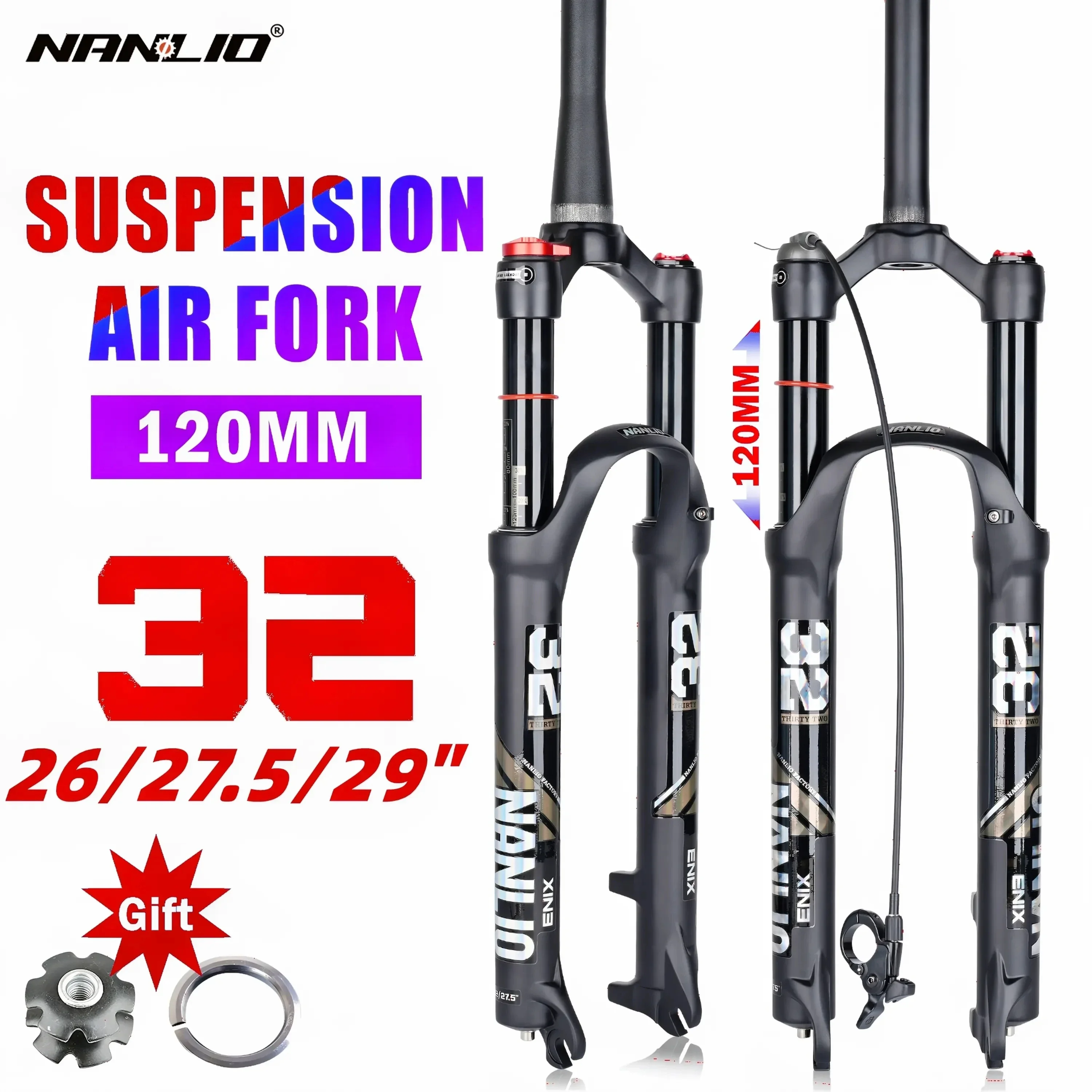 Nanlio X5 PRO Bicycle Suspension Shock Absorber Front Fork Air Fork Oil Air Structure Metal Shaft Sleeve 26/27.5/29 inches