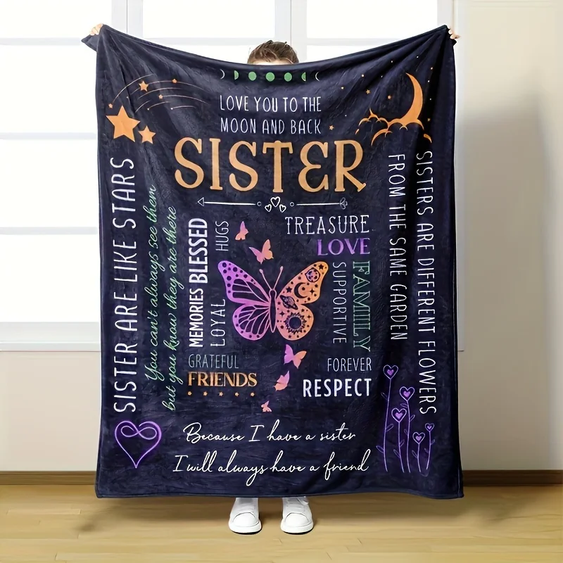 

A Letter to Sister Print Flannel Blanket Soft Casual Warm Blanket Multi-purpose Office Throw Blanket Camping Travel Blanket