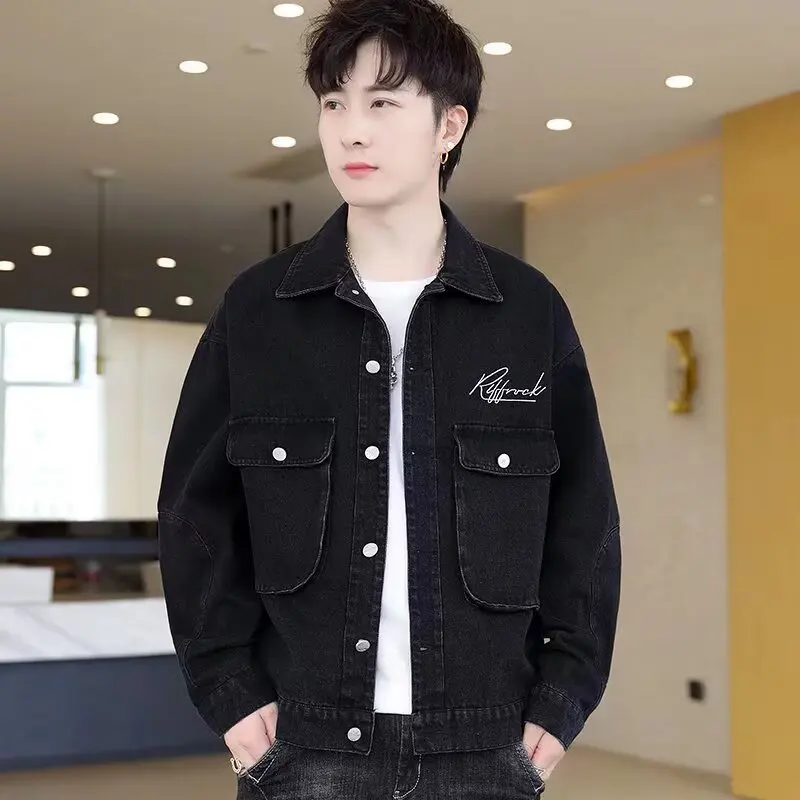 Casual Denim Jacket for Men Trendy Autumn Winter Large Size 250 Pounds Youth Fashion Outerwear Standard Fit Long Sleeve Jeans...