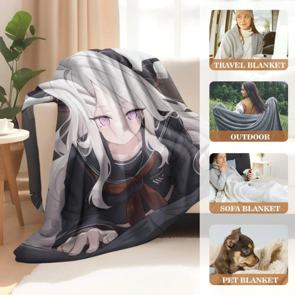 Anime Flannel Throw Blanket Sorasaki Hina Print White Hair Horn Girl Warm Sofa Bed Blanket Fan Gift