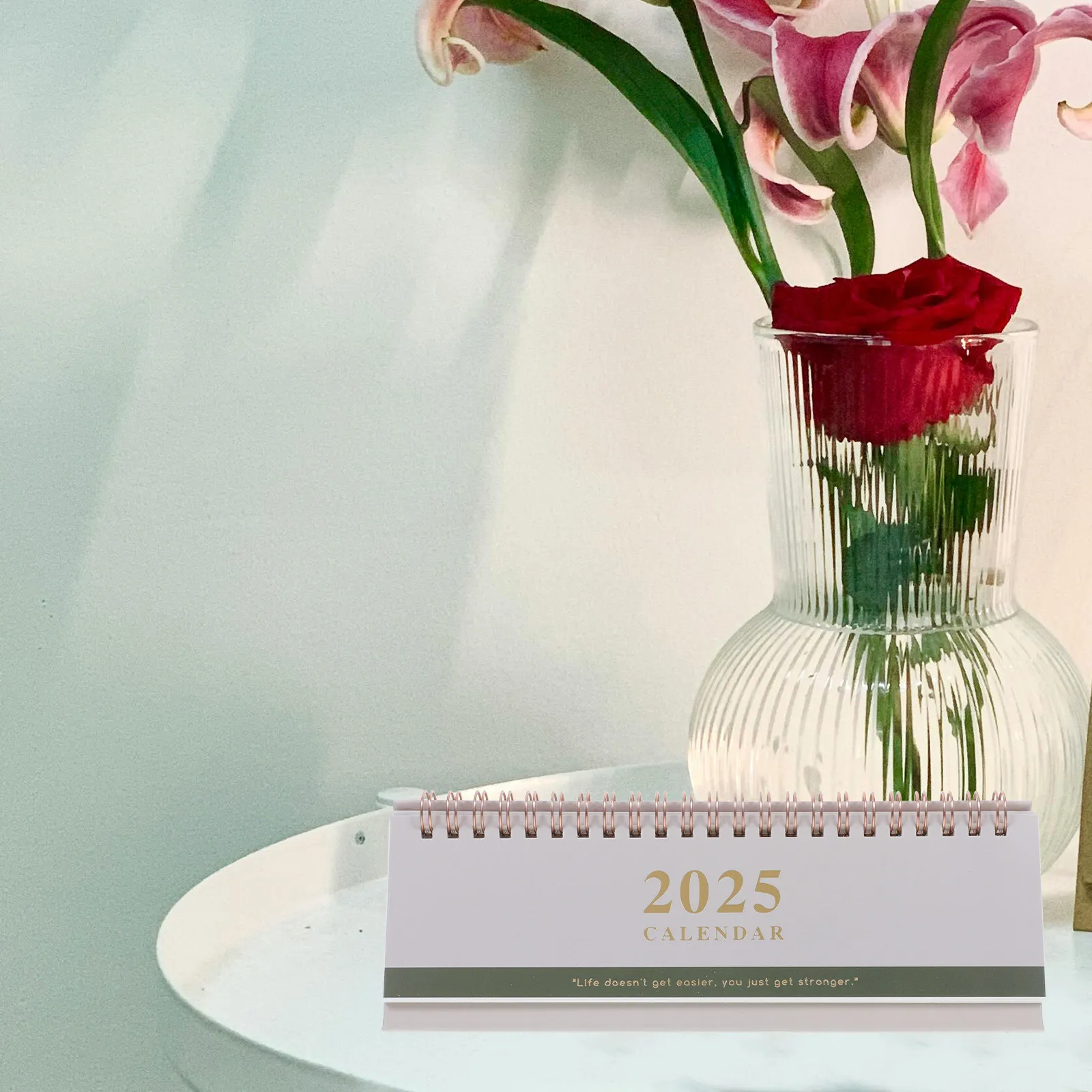 

Long Tabletop Flip Calendar Coil Bound Elegant Desktop Calendar for Office Home School Daily Planning Standing Monthly Scheduler