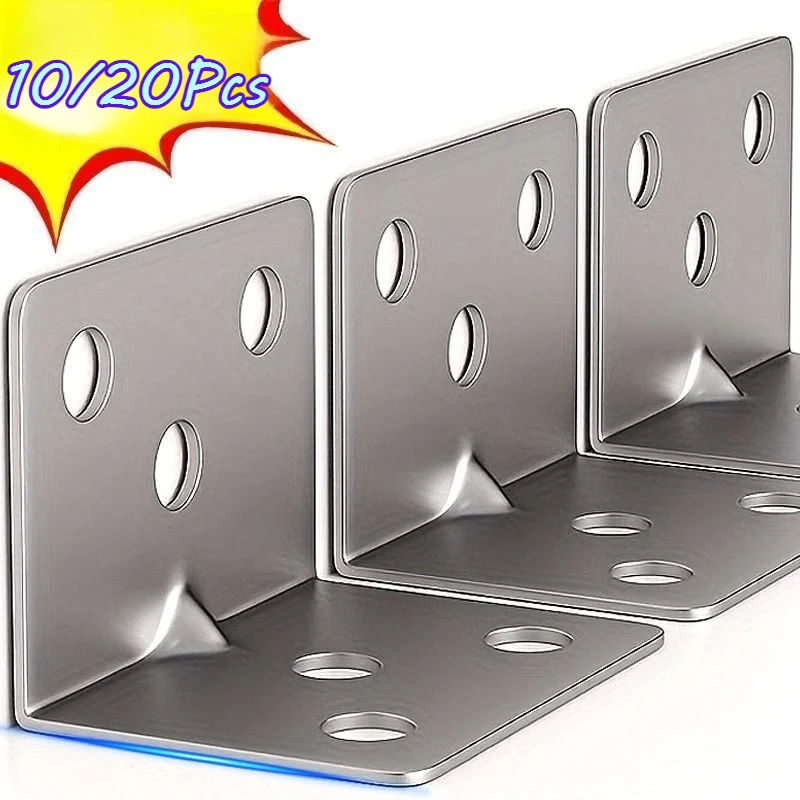 

10/20pcs Stainless Steel L-Shaped Corner Code 90 Degree Laminated Furniture Plate Hardware Right Angle Bracket Cabinets Small