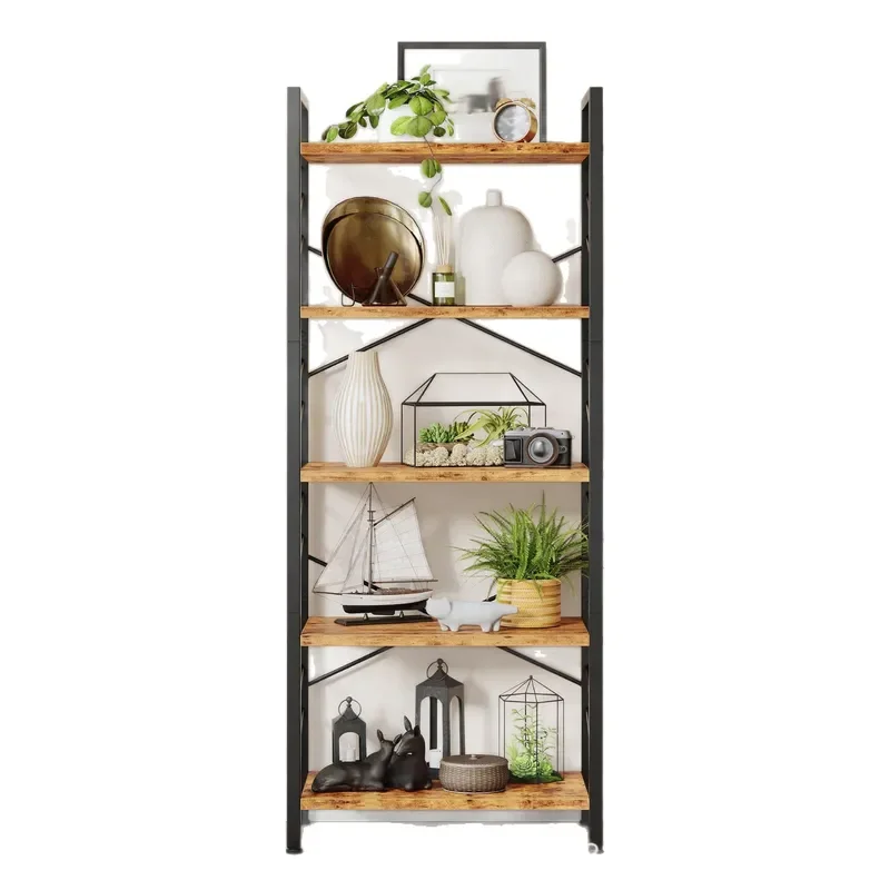 65 Inch 5 Tier Metal Bookshelf Sturdy Multi Layer Storage Rack Large Capacity Space Saving Organizer for Home Office