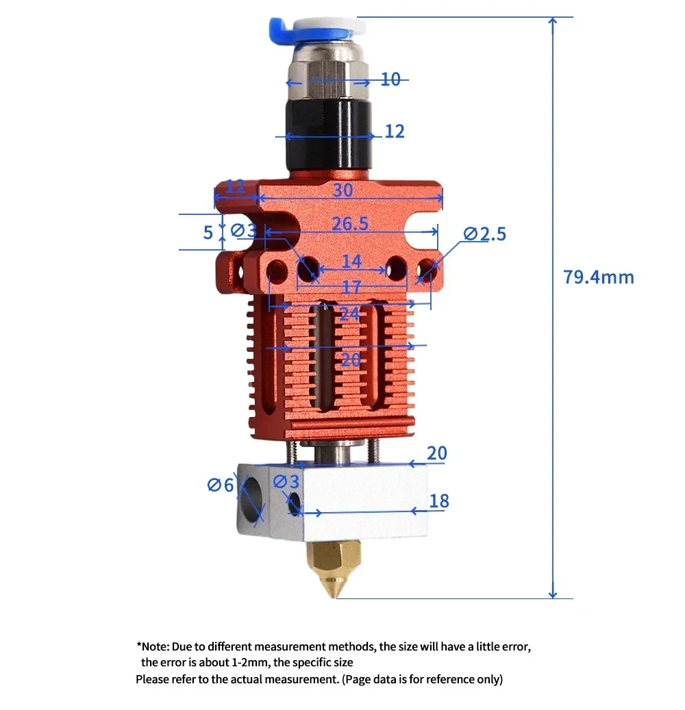 Drukarka 3D CR-6 zmontowana Hotend w pełni metalowa CR-6, zmontowana zestaw wytłaczarek dla CR6 SE CR-5 Ender-3 części do drukowania 3D