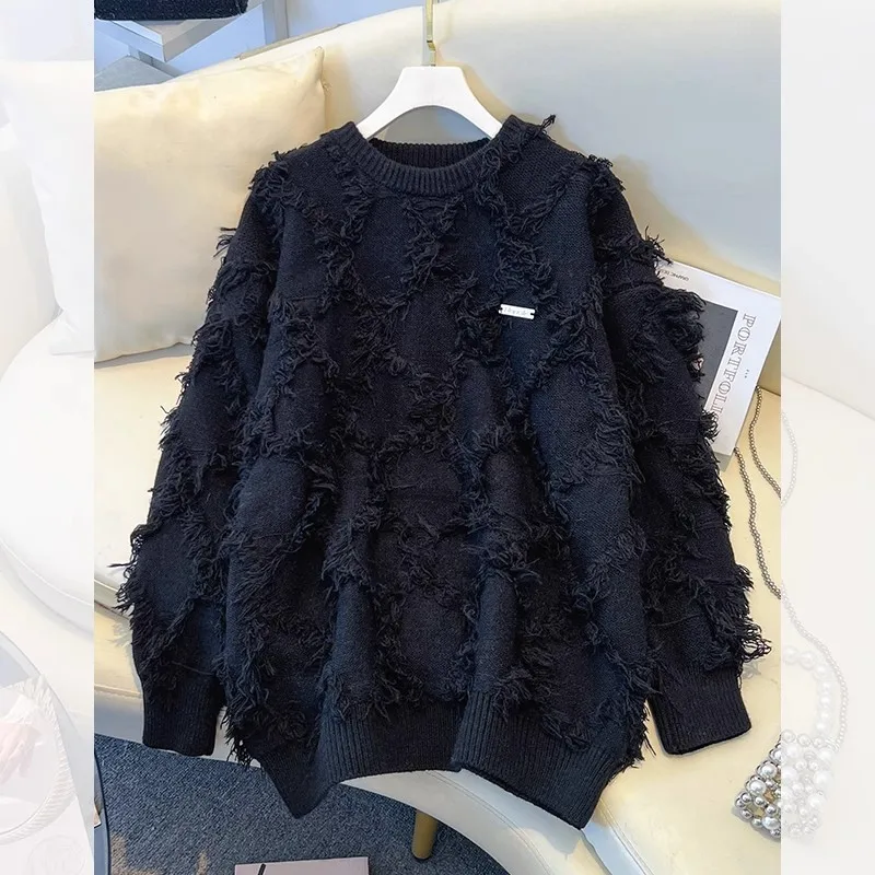 Faionable شرابة التفاصيل فضفاضة متماسكة سترة للرجال الخريف الشتاء وصول جديد عارضة مريحة ألياف البوليستر طويلة Sve...