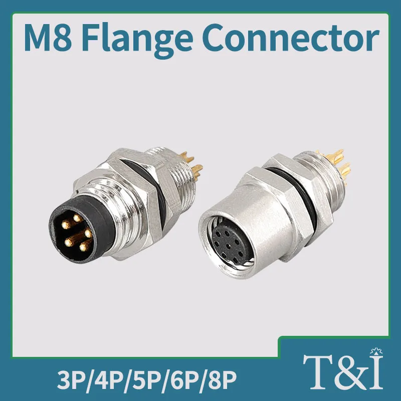 

5 PCS M8 Sensor Connector Flange 3/4/5/6/8 Pin Male&Female Waterproof Aviation Plug&Socket Proximity Switch Seat