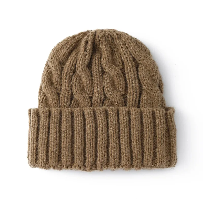 Twist Twisted Knitted Hat Thickened Warm Flanged Wool Hat Autumn Winter Retro Atmosphere Sleeve Head Cold Hat Women Men
