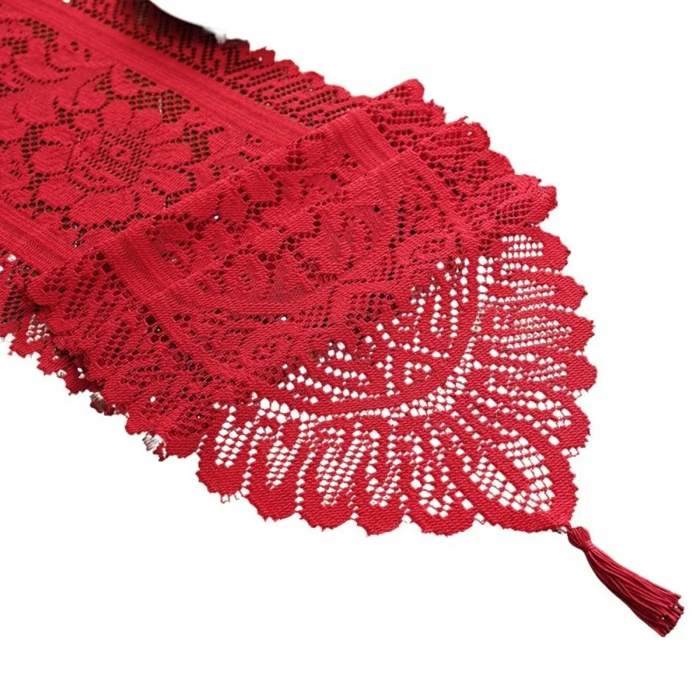 New Lace Table Runner Solid Color with Tassel Dining Table Mat Table Decoration for Wedding Banquet