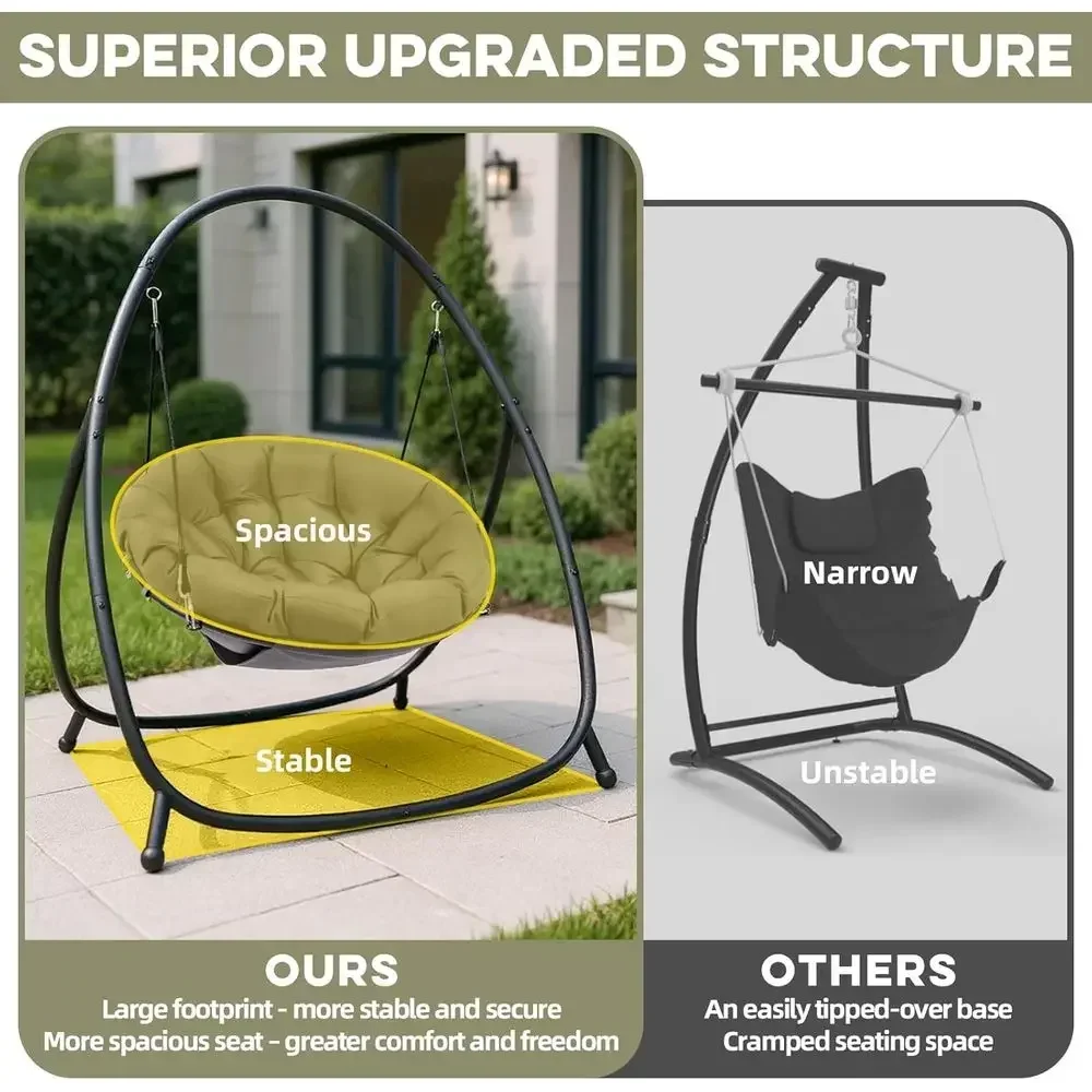 Round Indoor/Outdoor Padded Hammock Swing Chair with Stand for Patio, Balcony, or Bedroom