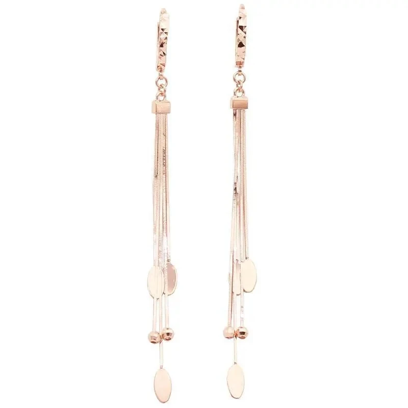 585 purple gold plated 14K rose gold long soft chain tassel earrings for women new classic charm wedding jewelry gift
