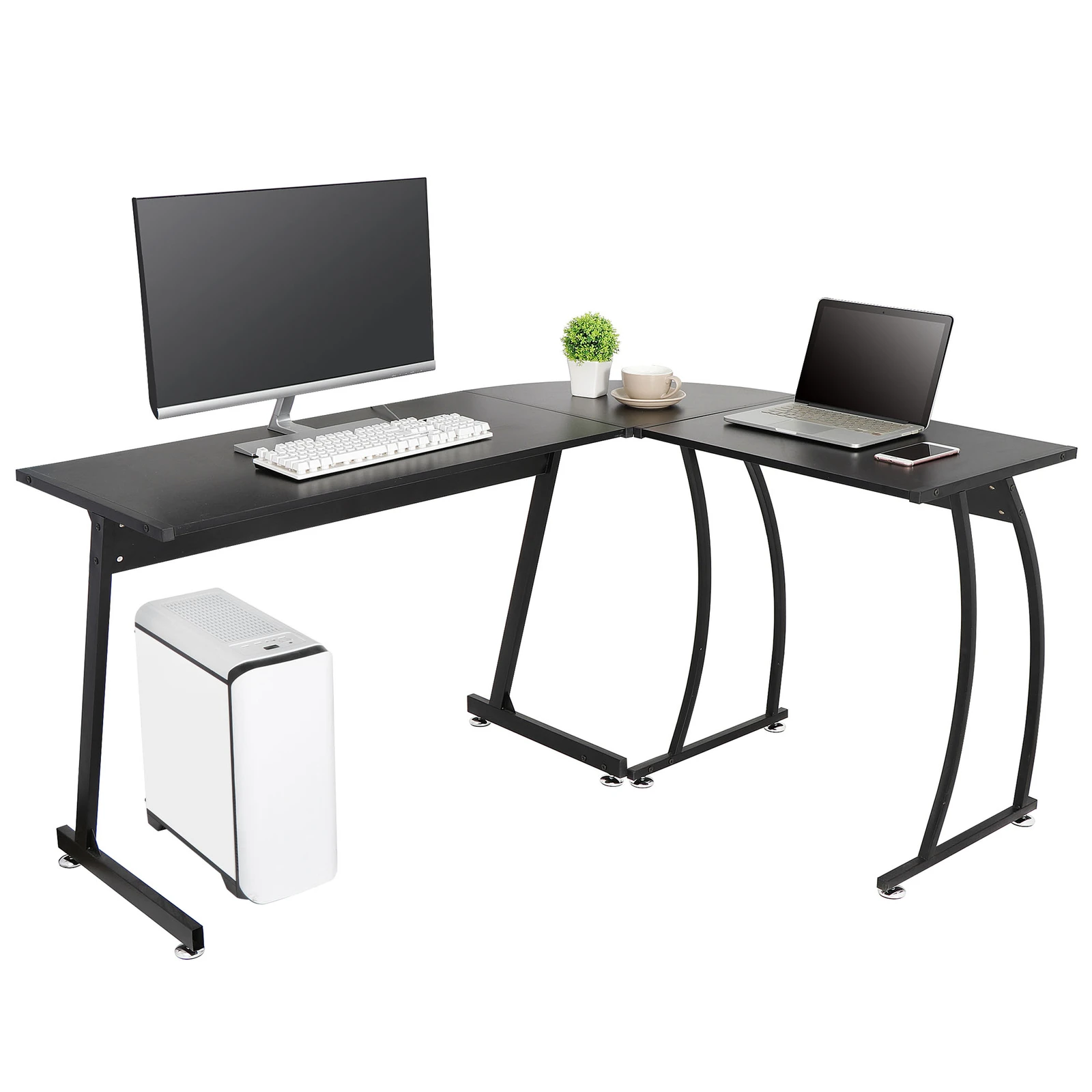 

L Shaped Gaming Desk Corner Computer Table Laptop Workstation Office Desk 58 Inch Adjustable Height Wide Surface Space Saving