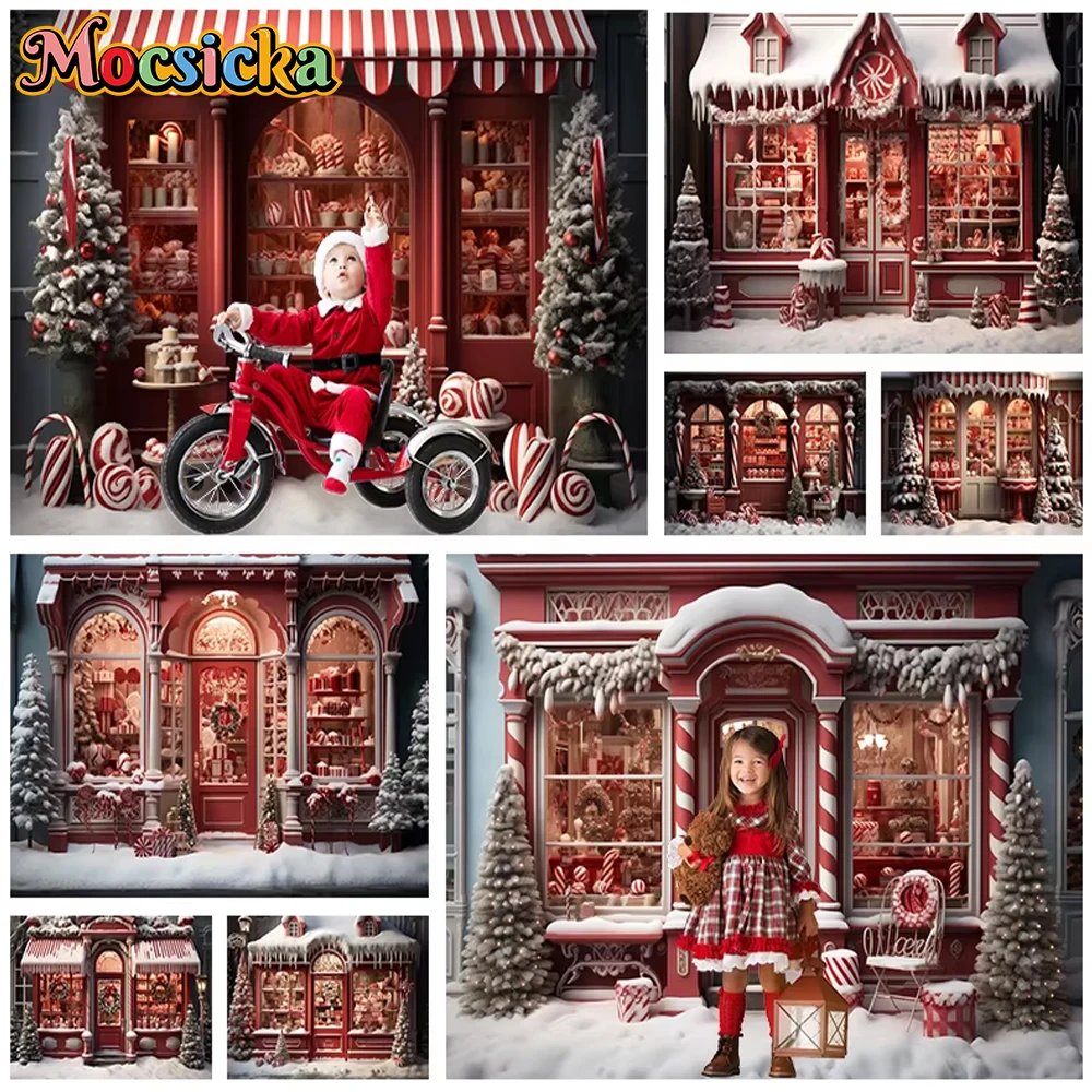 

Mocsicka Christmas Candy Shop Backdrops Photography Props Tree Birthday Party Baby Girl Photo Backgrounds Decor Studio Photocall