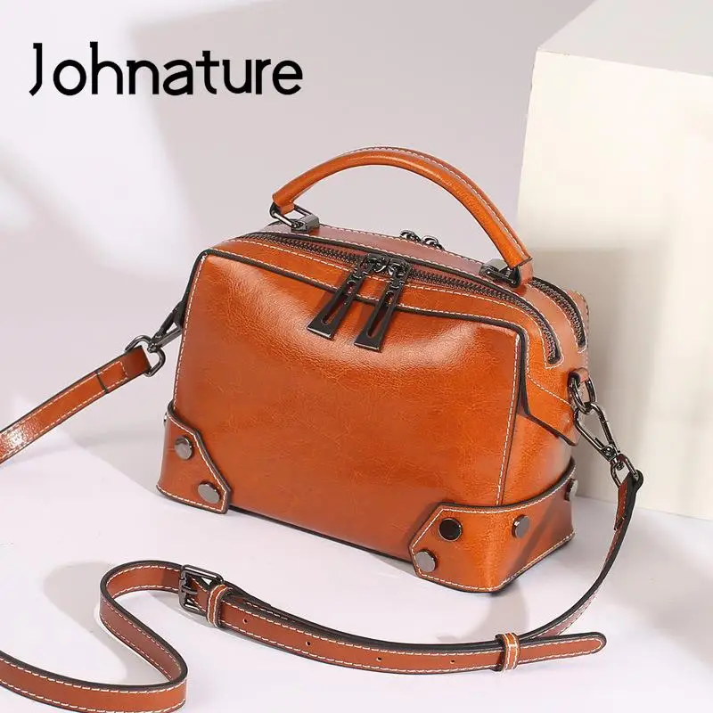 

Johnature 2024 New Fashion Women Bag Solid Color Cow Leather Handbag Versatile Large Capacity Casual Shoulder & Crossbody Bags