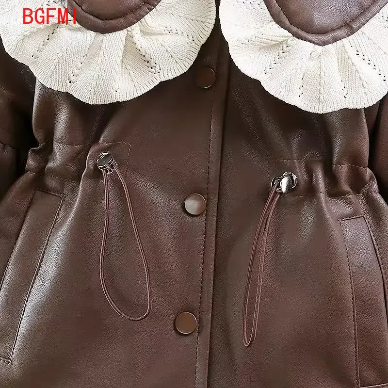 طفل وسادة مبطنة الشتاء سميكة الدافئة معطف بولي Pu الفتيات التلبيب ملابس قطنية جديد زائد المخملية ملابس خارجية الأطفال سترات طفل سنوسويت #3