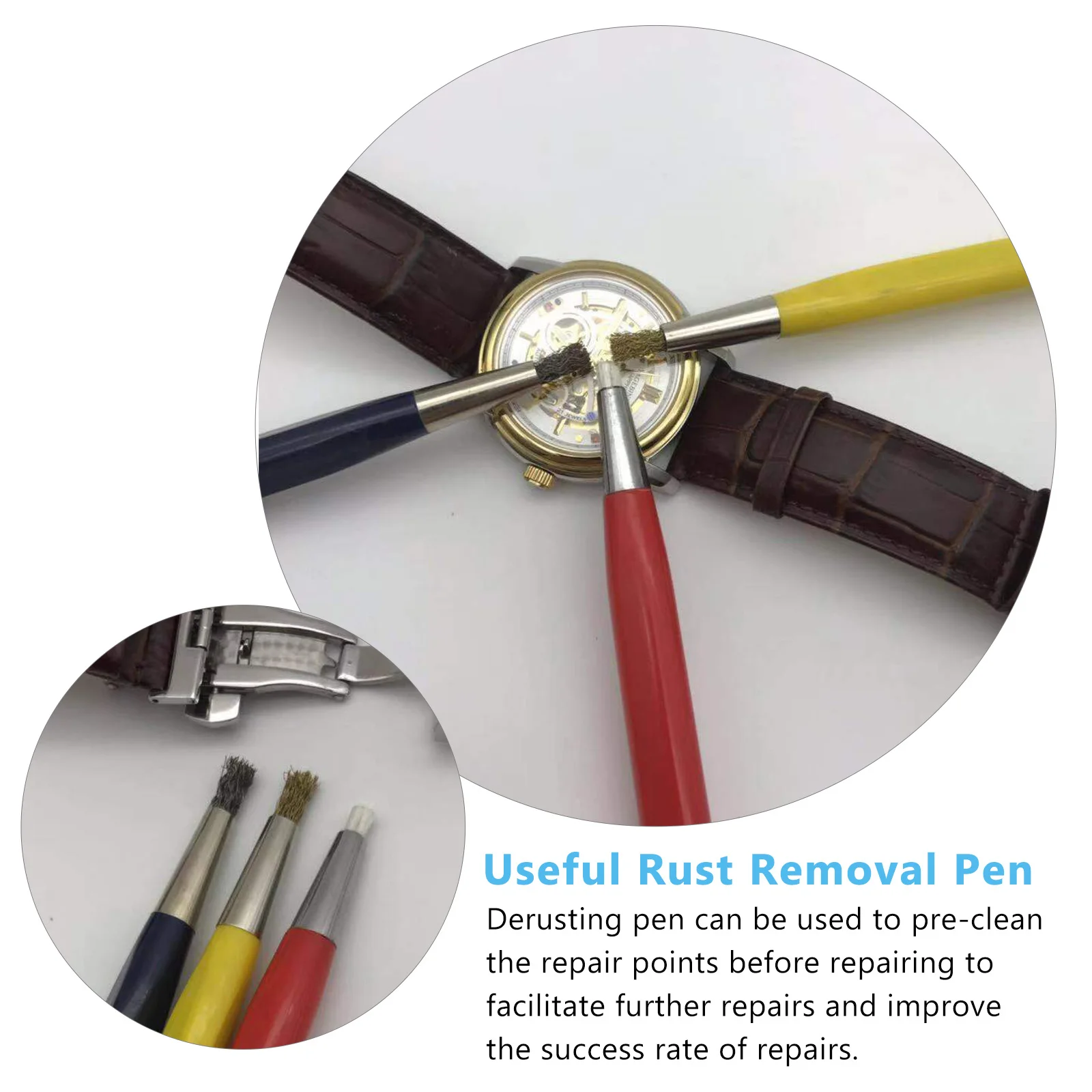 

3pcs Copper Rust Pen Glass Fiber Pen for Watch Repair Professional Derusting Cleaning Tool Lightweight Portable