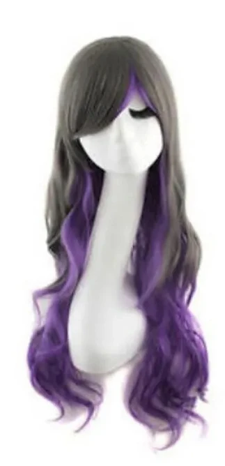 WIG  Fashion Lolita Long Curly Wavy Black&Purple Mixed Cosplay Anime Party Wigs