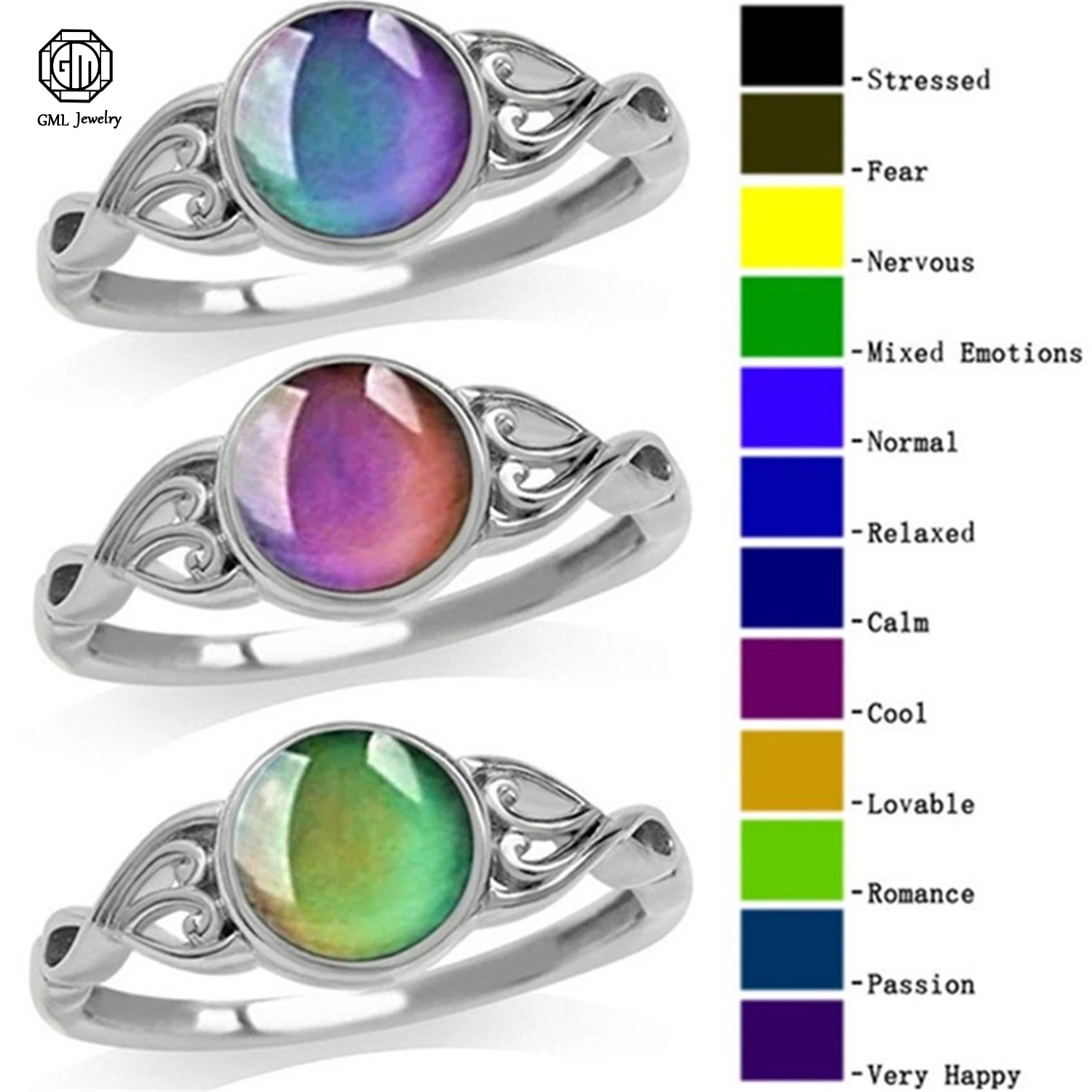 Thermochromic Color Changing Ring Vintage Floral Openwork Design Adjustable Temperature Sensitive Jewelry Gift for Women Fashion