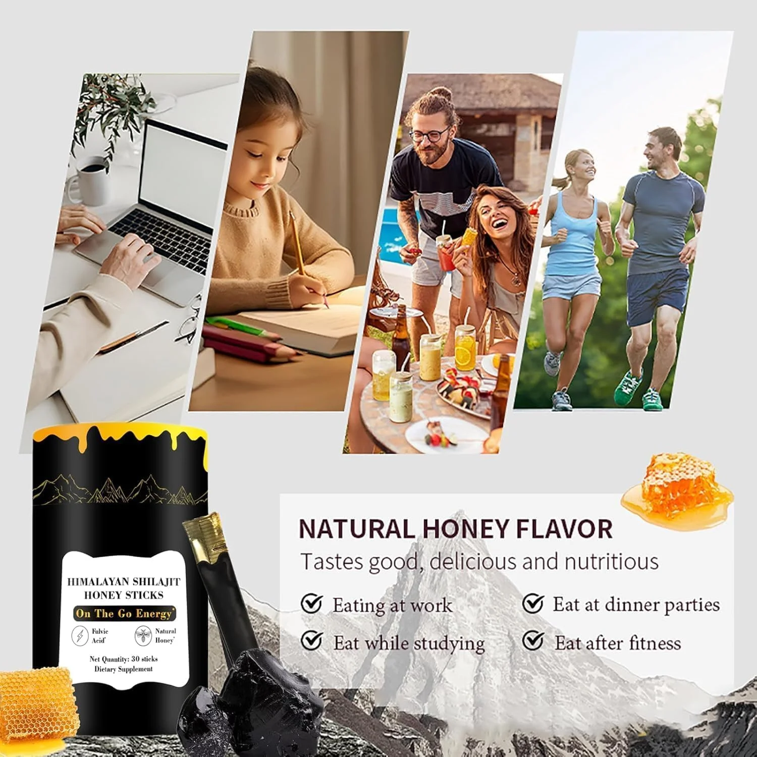 أعواد عسل Shilajit - مكمل الهيمالايا مع العسل العضوي - 30 عصا - الطاقة الطبيعية والقدرة على التحمل البدني والواضح العقلية - مضادات الأكسدة - دعم المناعة - مثالية للرياضة والنشطة - للرجال والنساء