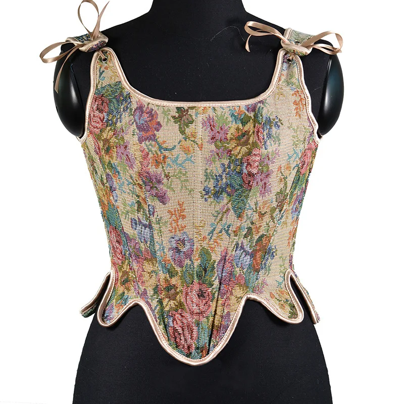 Women Renaissance Corset Tops Floral Lace Up Bustier Tops